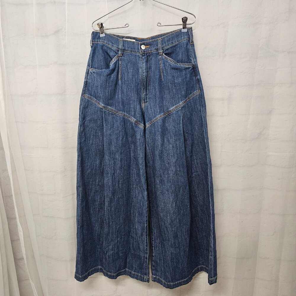 Anthropologie Pilcro Jeans Wide Leg Trouser Blue Denim High Rise 30T - Picture 2 of 11